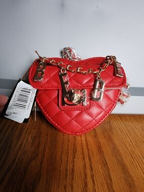 NWT bebe Red Quilted Heart Mini Bag with Gold Chain Letter Charms